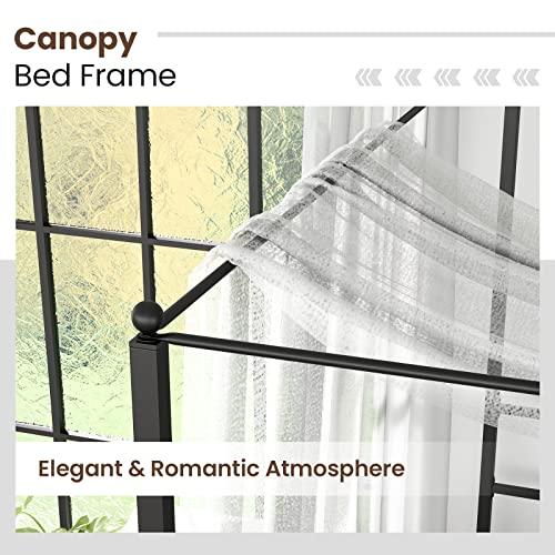 Giantex Full Size Metal Canopy Bed Frame, Modern Platform Bed Frame With 4 Poster & Headboard, Mattress Foundation With Sturdy Metal Slat Support, No Box Spring Needed, Easy Assembly, Black #TOP4