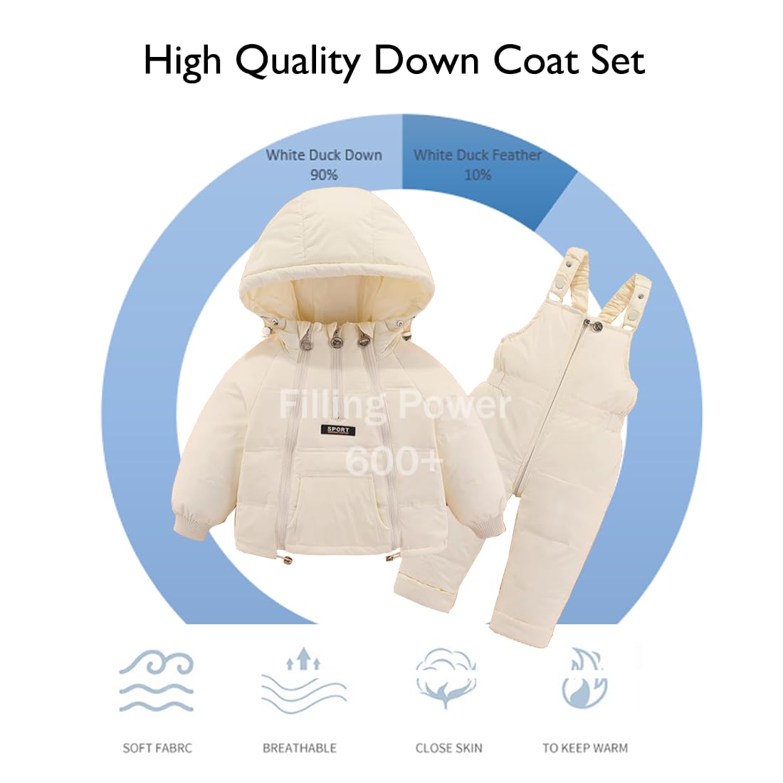 Combinaison Bébé Neige 2 Pièces avec Chapeau 2 Fermetures Éclair l'hiver Enfant Fille Garçon Manteau Duvet et Pantalons Neige
