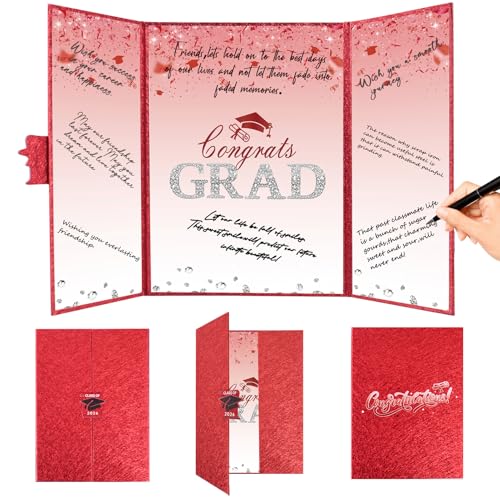 Image of Crenics Red Graduation Decorations Class of 2026, Creative Graduation Guest Sign in Book Alternative, Congrats Grad Signature Book 18 inch x 12 inch, Awesome Graduation Gift or Keepsake