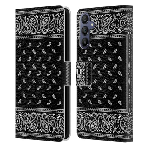 Evita arañazos en tu Samsung Galaxy A15 con esta funda de cuero bandana cachimira negra