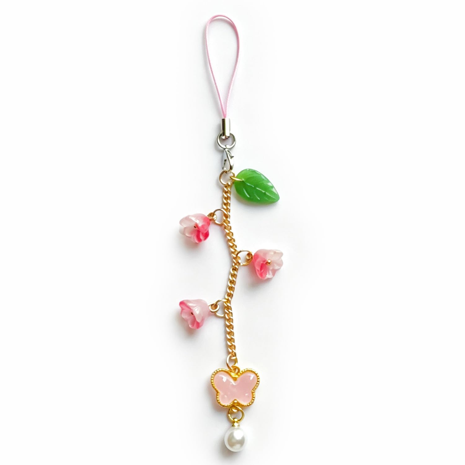 Cute Phone Charms with Lily of the Valley & Butterfly Aesthetic Y2K Cell Phone Charms Strap Accessories for Bag Keychain Airpods Camera Pendants Decor for Women Girls Pink-Lily of the Valley