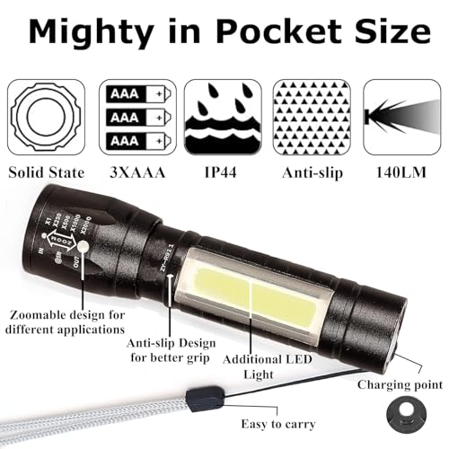 Image of Pocket-Size Mini Zoomable Torch LED Light with COB Light Waterproof Portable LED USB Rechargeable 3 Modes Pen Clip Flashlight Small Mini Pocket Torch and Emergency with Type C Charging.