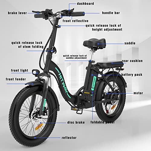 HITWAY Electric Bike for Adults, 20" Fat Tire E Bike 750W 20MPH Removable Folding Electric Bike, 48V/14Ah Battery 55-120KM, Mountain Bike Snow Beach Bicycle with 7 Gears