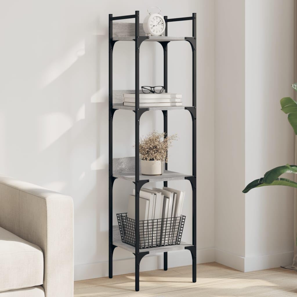Libreria a 4 Ripiani Grigio Sonoma 35x30x138,5 cm | Scaffale verticale salvaspazio con 4 ripiani a giorno per soggiorno e studio. Struttura stabile in legno e acciaio.