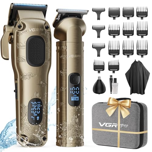 Vgrpro Haarschneidemaschine für Männer Professionell, Kabellose Haarschneidemaschine profi zum Haareschneider, Haarschneider Herren und Trimmer Set, Elektrischer Trimmer Herren mit Paket Box(Gloden)