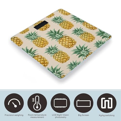 Báscula digital de baño con diseño de piña, vidrio templado miniatura 3