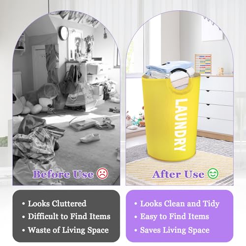 Image of 125L Large Laundry Basket with Handles, Foldable Clothes Hampers Stand Up Well, Portable Dirty Clothes Hamper, Rugged Laundry Basket for Flat, Dorm, Travel, Yellow