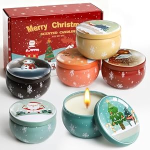 Geurkaarsen, kerstcadeauset voor vrouwen, 6 stuks, 4,4 oz, aromatherapiekaarsen, cadeauset voor ontspanning, kerstkaarsen, cadeaus voor moeder, echtgenote, grootmoeder