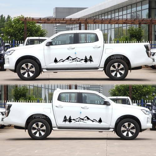 Image of 2PCS Car Side Sticker Rear Window Mountain Tree Forest Pattern Decal, DIY Vinyl Decal Accessories for Car Truck SUV RV Camping Trailer, 47.24 inchx9.84 (Gloss Black)