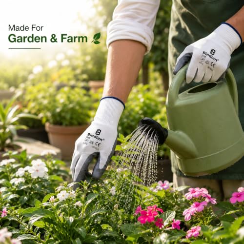 Image of Bindian Garden Gloves for Gardening Work, Durable Hand Gloves for Home Garden Use, Essential Gardening Accessories for Plant Care, Digging, Weeding & Outdoor Tasks, Protective Gloves, Grey 3 Pair