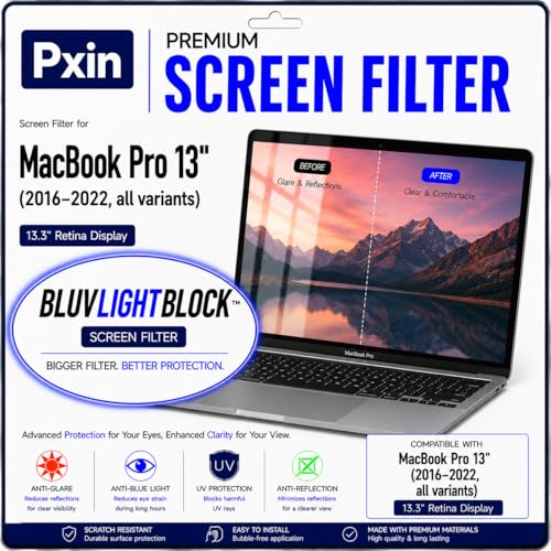 Image of Pxin GlareX Filter compatible with 13 Inch Mac book Pro | Anti Blue | Anti Glare | Anti Reflex | UV Block | BLUVLIGHTBlock & OptiX Layer