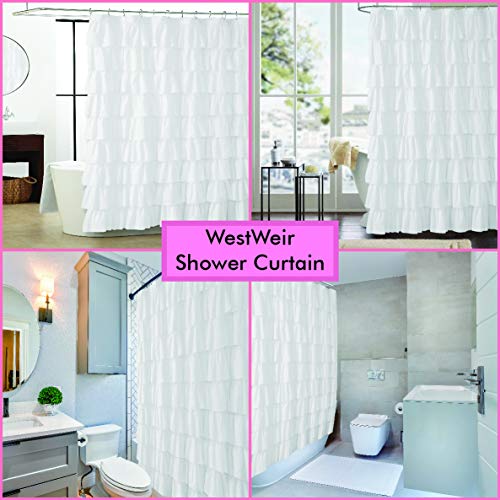 Westweir White Ruffle Shower Curtain - Farmhouse Cloth Bathroom 72 X 72 Inches Texture Fashion #TOP6