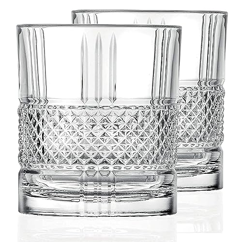 Image of Whiskey Glass 300 ml Bar Glass for Drinking Bourbon, Whisky, Scotch, Cocktails, Cognac- Old Fashioned Cocktail Tumblers Set of 4 (Bent .$., 4)