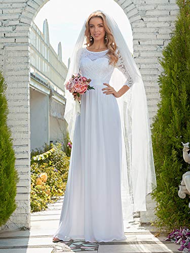 Image of Ever-Pretty Women's Round Neck Lace 3 /4 Sleeves Floor Length A Line Wedding Dress 07412-PH