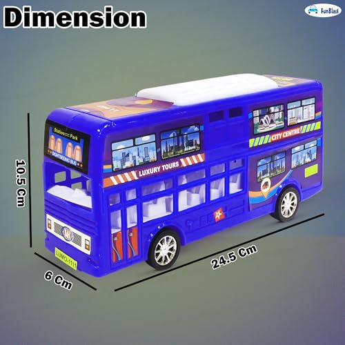 Image of FunBlast Double Decker Bus Toy for Kids - Pull Back Vehicle Toy, Push & Go Toy Bus for Boys & Girls Age 3+, Fun Birthday Gift for Kids (Blue)