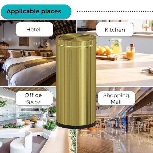 7.92 gallon/30L Kitchen Trash Can with Lid, Tall Slim, Elegant, Gold, Brushed Stainless Steel Garbage Can for Office, Hotel, Kitchen (30Lgold) - Image 4