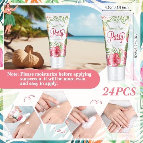 Image of 24 Pcs Travel Size Mini Sunscreen Bulk for Summer Vacation Spf 30 Water Resistant Sunscreen Lotion Sunblock for Thank You Gifts Hawaiian Wedding Pool Party Favor (Hawaiian Flower)