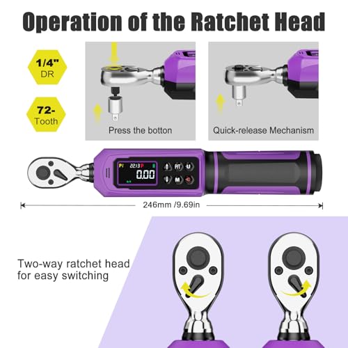 Image of ANPUDS Digital Torque Wrench, ±1% Accuracy, 0.33-22.13 Ft-lb | 1 /4 Drive, Vibration /Buzzer /LED Flash Alert, Dual Direction Ratchet Electric Torque Wrench, for Bike Motorcycle