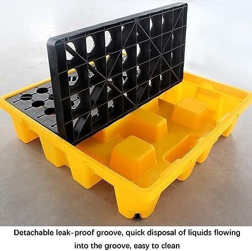 Stackable Plastic Spill Collection Trays with Drain - Modular Oil Drums and Pallets, Durable Polyethylene Spill Platforms (67x67x15CM) for Efficient Liquid Management