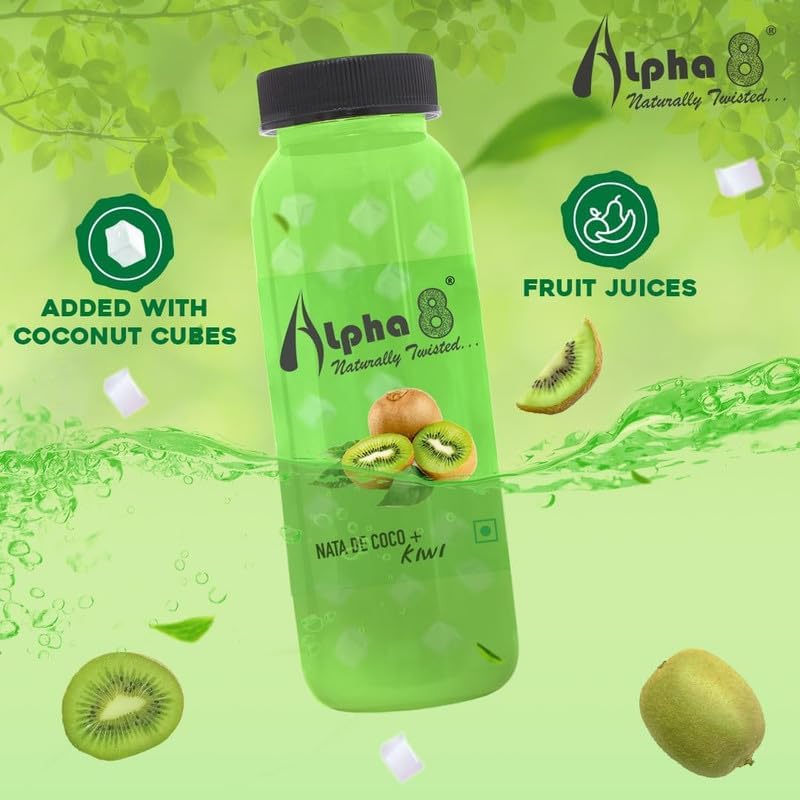 Image of ALPHA 8 FRUIT Juice with NATA De Coco Coconut Cubes Natural Energizer & Immunity Booster, Healthy Juice, High Fiber, Real Natural Taste(Kiwi Juice, Pack of 24)