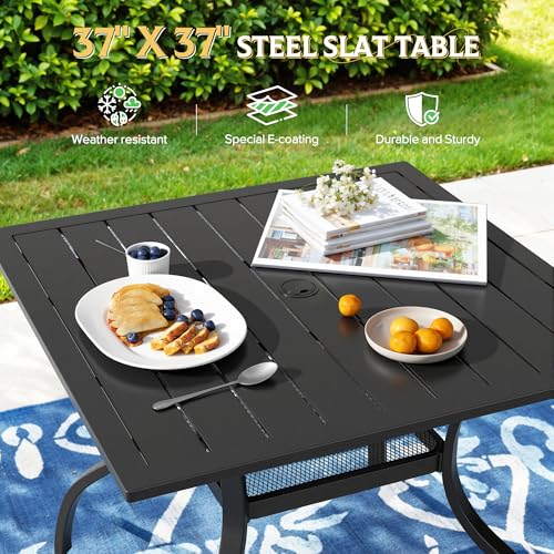 Image of Incbruce Patio Dining Table, 37 inch x 37 inch Square Table Metal Steel Slat Table with 1.57 inch Umbrella Hole, for Backyards, Porches, Gardens, or Poolside