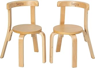 Swegrow Wooden Kids Chair, Toddler Chair for Table, Kids Stackable Chairs, Kid Wooden Furniture for Family/Playroom/Classroom（Set of 2-Natural Wood）
