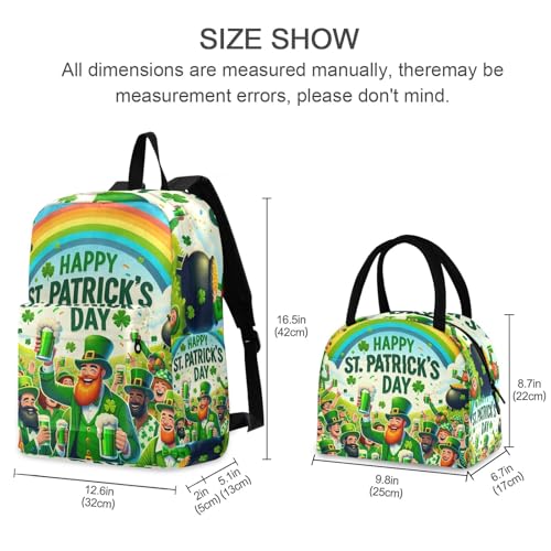 Kids School Bag Set Waterproof Picnic Backpack, Backpack with Lunchbox, St Patricks Day2