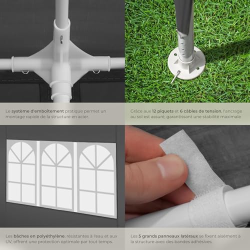 tectake® Tonnelle de Jardin Exterieur 6x3m Tente de Reception Protection UV 30+, Barnum Chapiteau Gazebo Pavillon de Jardin, résistant à l'eau avec Parois Amovibles, Cadre Robuste en Acier époxy – vue 5