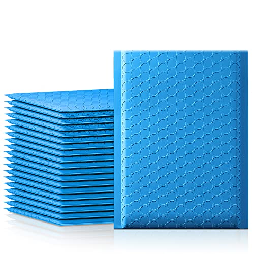 Fuxury Bubble Mailers, 4x8 Inch Blue 50Pcs Poly Padded Envelopes, Self-Seal Adhesive Waterproof Shipping Bags Small Bubble Mailers for Business Mailing Packages Jewelry Makeup Supplies#000
