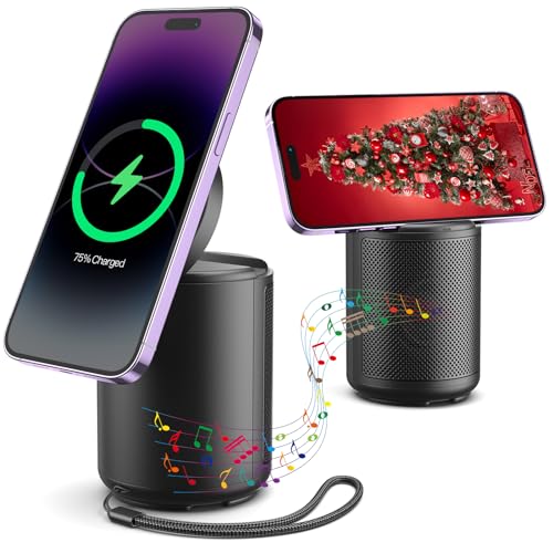 Jsaux Cell Phone Stand With Wireless Bluetooth Speaker And Magnetic Wireless Charger, Compatible With Iphone 15/Samsung cover