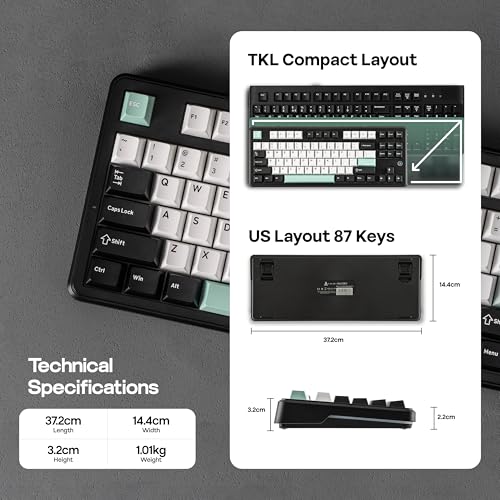 Image of MechLands AJAZZ AK870 V2 TKL Gasket Mechanical Keyboard, BT5.0 /2.4GHz /USB-C Wireless Gaming Keyboard with 10000mAh Battery, RGB Backlits, 5-Layer Padding, NKRO for Win /Mac (Black Green)