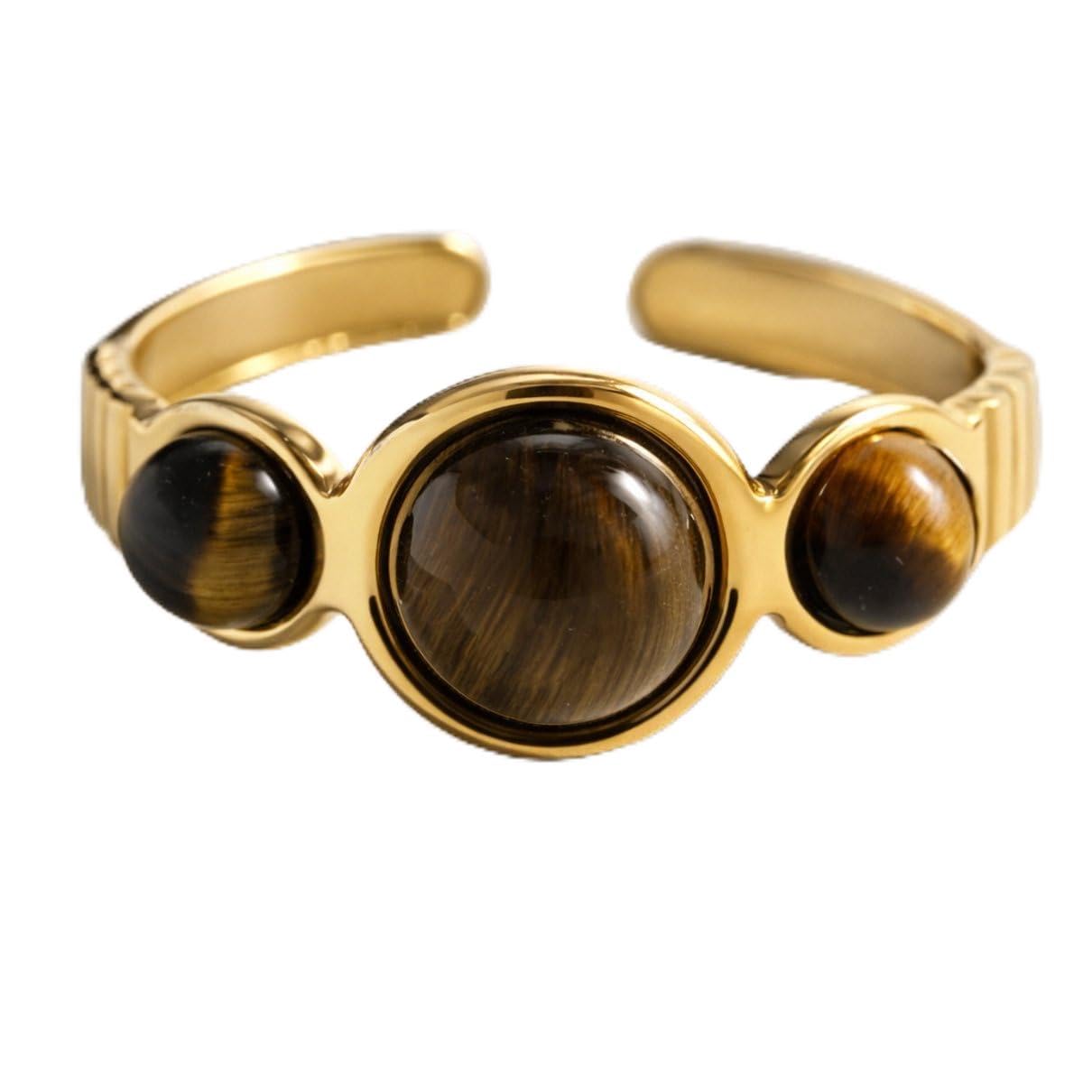 Ring Damen Gold Tigerauge – Statement Edelstein Ring my Style verstellbar – 18K Vergoldet 316L Edelstahl Hypoallergen Wasserfest – Skandinavisches jewellery – Geschenk Frauen Liebe