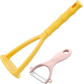 LUNCHS Machacador De Patatas Y Pelador De Verduras,Herramienta De Cocina Multifuncional Aplastador De Manos Para Aguacate, Frijol,Calabaza,Verduras (Color : Amarillo)