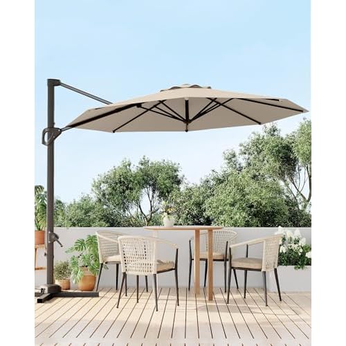 GarveeLife 10FT Patio Umbrella Outdoor Large Cantilever Umbrella Market Sun Shade Windproof Offset Umbrella with 360-Degree Rotation for Garden Deck P