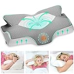 Elviros Cervical Memory Foam Pillow, Ergonomic Neck and Shoulder Support Pillow for Side/Back/Stomach Sleepers with Removable Cover (Grey)