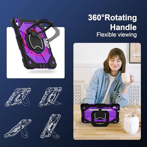 Image of Scnioy Case for iPad A16 11th /10th Generation 11 /10.9 Inch 2025 /2022, Rugged iPad 10th Gen Case i Pad A16 Cover with 360 Rotating Stand Screen Protector Pen Holder Shoulder Strap, Darkpurple