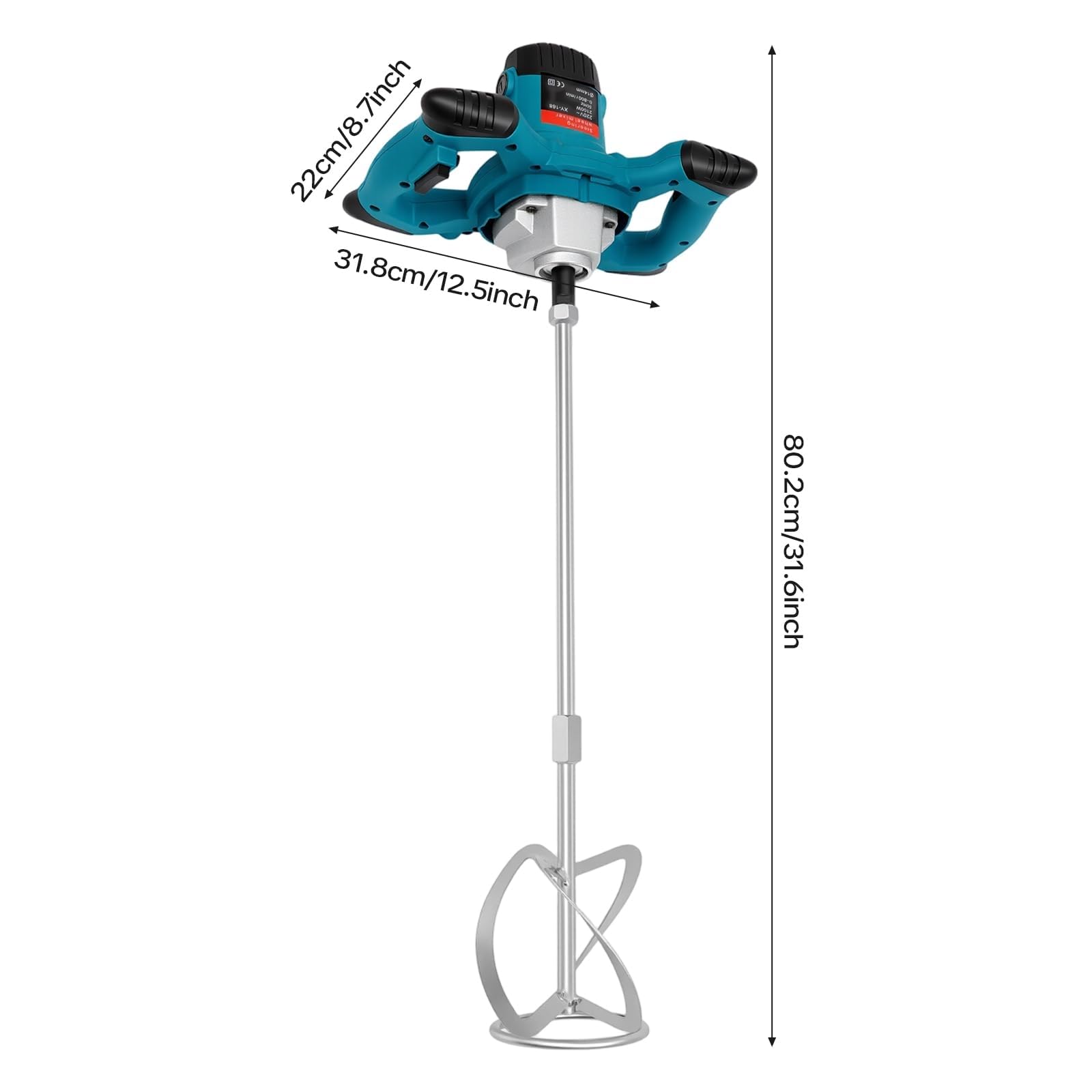 Mezclador de Mortero 2100W Hormigoneras Electricas 6 Velocidades Ajustables 800rpm Adecuado Para Cemento, Hormigón, Lechada Cemento Otros Materiales Viscosidad Media