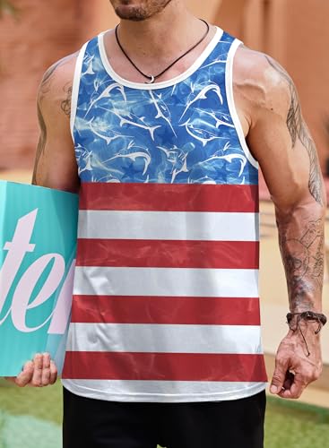 Image of VOGSTART Mens Hawaiian Beach Tank Tops Summer Vacation Muscle Top Graphic Sleeveless Shirts (S-3XL)