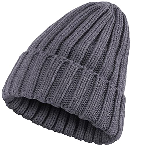 BRGUR Womens Beanie Winter Hat,Warm Chunky Cable Knit Hats,Soft Stretch Thick Cute Knitted Cap for Cold Weather, Gorro de invierno para mujer,Gorros de punto gruesos y cálidos, Dark Grey, Knitted Hat Cover