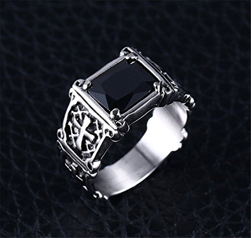 Hijones Men's Jewelry Stainless Steel Cross Style Black Stone Ring Size 8 #TOP3