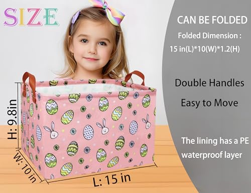 Image of Large Rectangular Easter Baskets Empty Waterproof Boy Toy Box Foldable Kid's Gifts Storage Bin Spring Room Decor(Pink Black Line Egg)