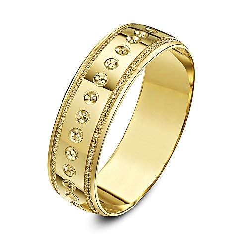 Theia Anillo de Bodas de Oro Amarillo, 9K, Peso Pesado - Diseño círculo con borde en milgrain, en forma de D, 6mm - Tamaño 23.5 Theia Anillo de Bodas de Oro Amarillo, 9K, Peso Pesado - Diseño círculo con borde en milgrain, en forma de D, 6mm - Tamaño 23.5