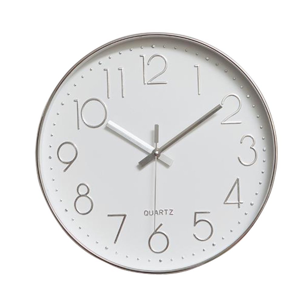 jomparis (White) - Modern 30cm Battery Operated Silent & Non-ticking Wall Clock,Quiet Sweep Office Home Decor Clocks Plastic Frame Glass Cover (Silver,Arabic Numeral)