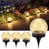 GVSHINE 4 Pack 3.94" Warm White Solar Powered Cracked Glass Globe Lights