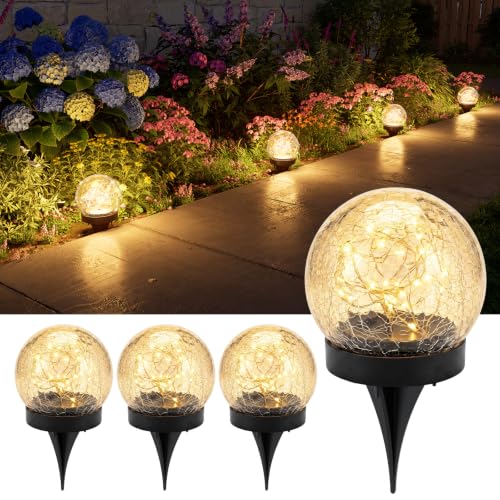 GVSHINE 4 Pack 3.94" Warm White Solar Powered Cracked Glass Globe Lights
