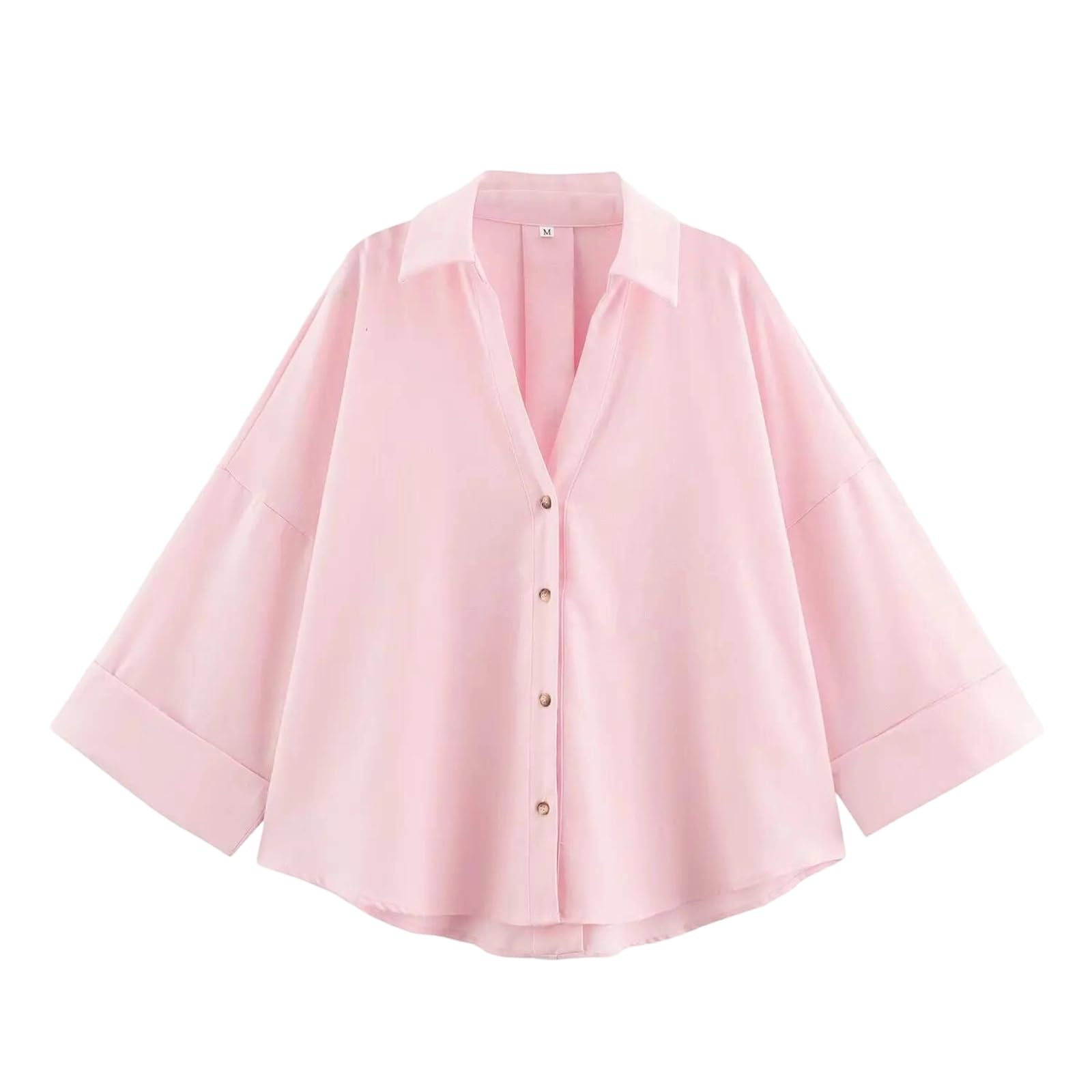 Genérico Camisa Holgada de Manga Larga con Botones para Mujer, Abertura Completa, Botonadura Sencilla, Corte Recto, Manga Ancha, Blusa de Oficina (Camiseta Pnnrk Mediana)