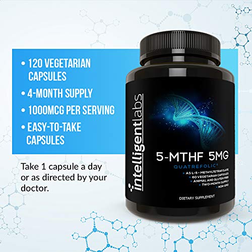Intelligent Labs 5Mg Mthf L-5-Methyltetrahydrofolate Activated Folic Acid Supplement As Quatrefolic Acid - Methyl Folate For Women Men, 60 Capsules - 2 Months Supply, 5Mg = 5000Mcg Methylfolate #TOP2