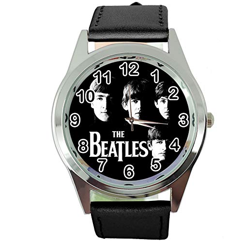 Montre ronde en cuir noir TAPORT style musique rock avec sangle élégante