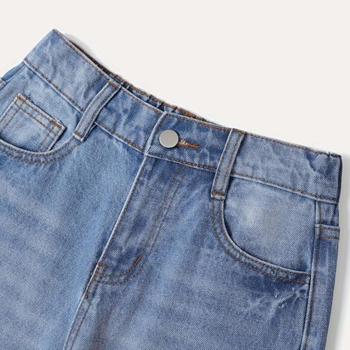 Girls Jeans Wide Leg Baggy Denim Pants High Elastic Waisted Cute Bow Trousers Casual Kids Streetwear 4-14Y3