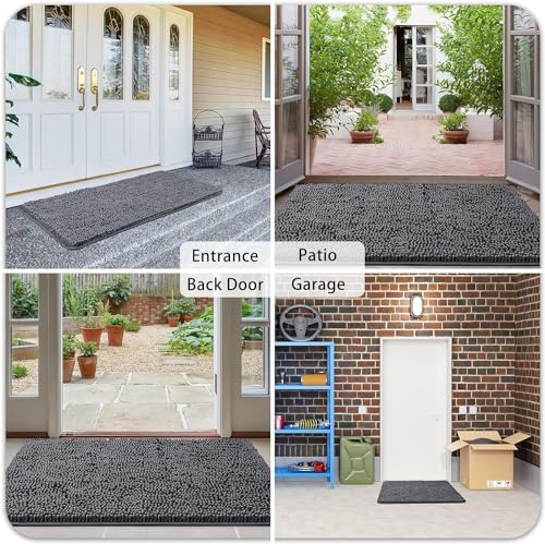 YOOTUKL Saugfähige Chenille Fußmatte für den, rutschfeste Badematte, schlammiger Hund, waschbare Matte, schnell trocknende 60x90cm Grau